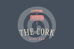 Label of wine bar with corkscrew