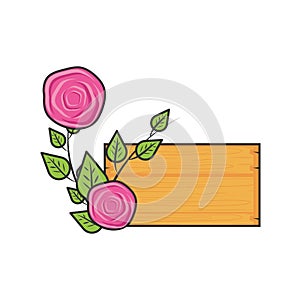 label wooden with roses naturals and leafs