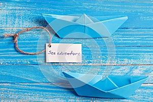 Label with the Words Sea aventure which means go to trip on the yacht photo