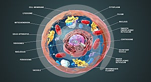 Labeled Eukaryotic cell, nucleus and organelles and plasma membrane