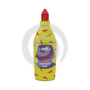 Labeled Plastic Bottle with Hot and Spicy Chili Sauce Vector Illustration