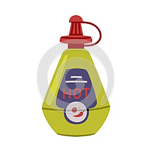 Labeled Plastic Bottle with Hot and Spicy Chili Sauce Vector Illustration
