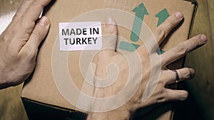 Labeling carton with MADE IN TURKEY sticker