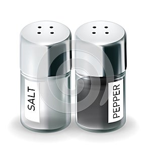 Labelled salt and pepper shakers isolated