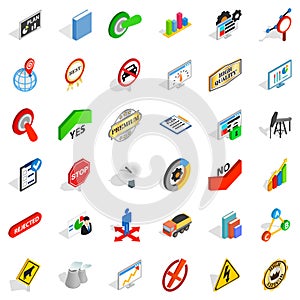 Labelling icons set, isometric style