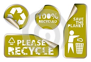 Labels badges and stickers with recycle icons