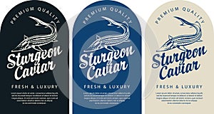Labels for black caviar with sturgeon fish
