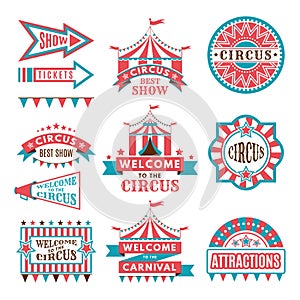 Labels in retro style. Logos for circus entertainment