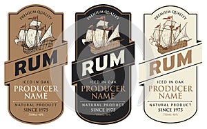 Labels for rum with sailing ships and inscriptions
