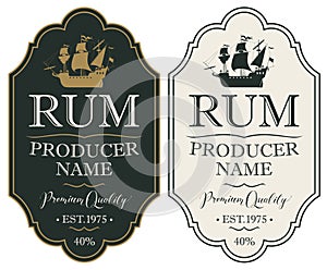 Labels for rum with sailing ships in retro style