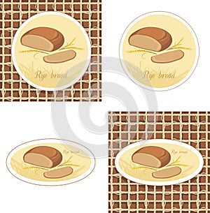 Labels with rye bread and wheat ears on the gunny