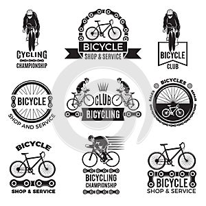 Labels set for bicycle club. Velo sport logos design photo