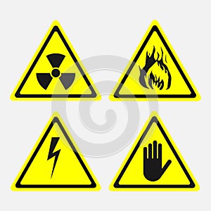 Labels, set, biological threats, radiation, electricity danger,