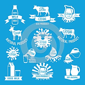 Labels set of fresh milk. Vector illustrations for farm logo design