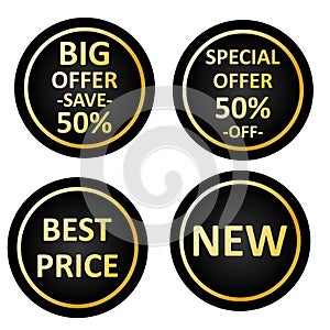 Labels for shop Special offer, new, best price, big offer. Sale labels vector eps10