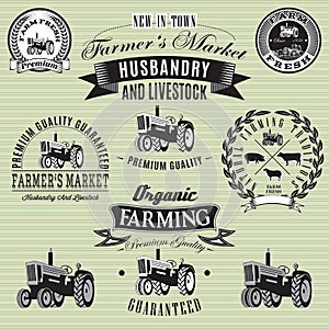 Labels with a tractor for livestock and crop