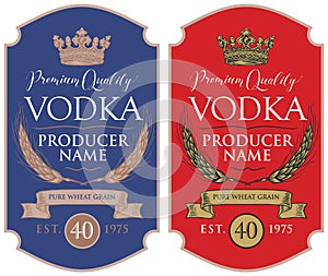 Labels for vodka with ears of wheat and crown