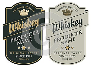 Labels for whiskey with inscription and crown