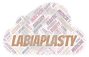 Labiaplasty typography word cloud create with the text only. Type of plastic surgery photo