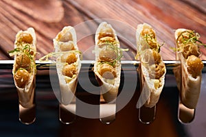 Labne and karri snack food with fried yellow peas,