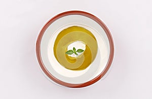 Labneh bowl on white background top view