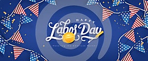 Labor day banner template decor with american flags Garlands decor.