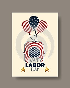 Labor day card with balloons helium and usa flag