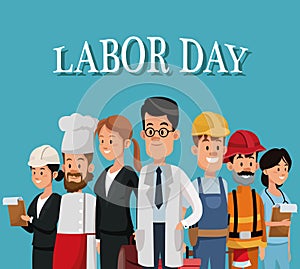 Labor day card with people occupation difference