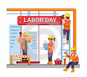 Labor Day Celebration Support Worker on 6 September with Construction worker illustration vector