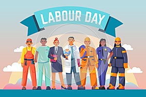 Labor day characters. Happy 1 may work professions international celebration, essential workers group different