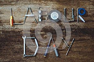 Labor day. Construction tools with copy space