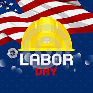 Labor day design of construction hat anf USA flag on blue background vector illustration