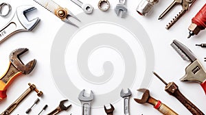 Labor Day Frame Border Background with Assorted Tools for Celebrating Workers and Tradespeople