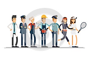 Labor Day. A group of people of different professions on a white background. Vector illustration in a flat style.