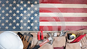 Labor Day holiday for United States of America with worker tools