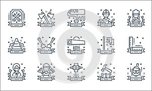 labor day line icons. linear set. quality vector line set such as paint bucket, driller, speaker, hammer, housekeeping, cone,