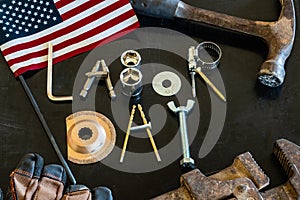 Labor Day Message written in tools and hardware with American flag