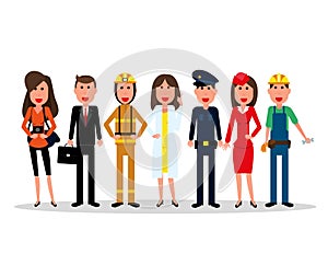 Labor Day. People group characters of different professions on a