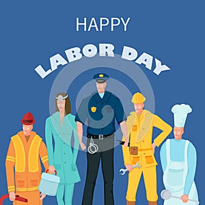 Labor Day poster with people of different occupations
