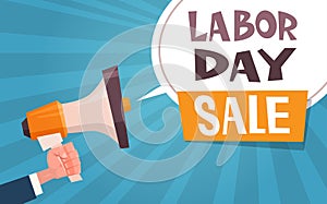 Labor Day Sale Advertising Poster With Hand Holding Megaphone 1 May Discount Concept