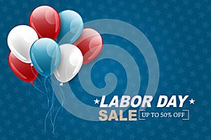 Labor Day sale background. USA national holiday concept with realistic balloons in flag colors.