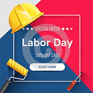 Labor day sale banner for mobile and social media banner, poster, shopping ads, marketing material. American labor day. Labor day