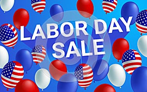 Labor day sale poster banner with American flag balloon.
