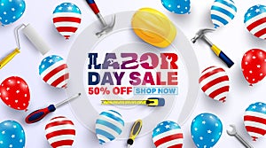 Labor Day Sale poster template.USA labor day celebration with American balloons flag.Sale promotion advertising Brochures,Poster