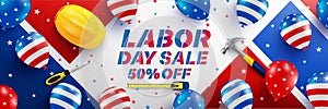 Labor Day Sale poster template.USA labor day celebration with American balloons flag.Sale promotion advertising Brochures,Poster