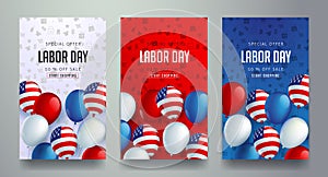 Labor day sale promotion advertising banner template decor with American flag balloons design .American labor day wallpaper. photo