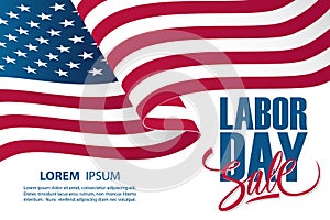 Labor Day Sale special offer banner template with waving american national flag.