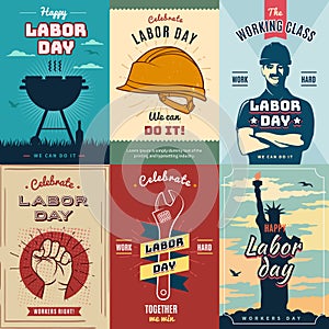 Labor Day. Set of vintage poster for celebration, vector illustration. photo