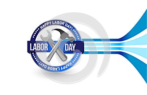 Labor day stamp seal and wave lines