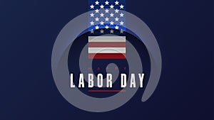 Labor Day USA navy blue background. American national holiday with a US flag and line arc shape banner. Vector minimal solid blue